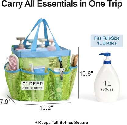 F-color Mesh Shower Caddy Portable, Upgrade Deeper 7 Pockets Shower Bag Basket Bag Tote for College Dorm Room Toiletry Bathroom Essentials Gym Camp Quick Dry 2 handles with S Hook