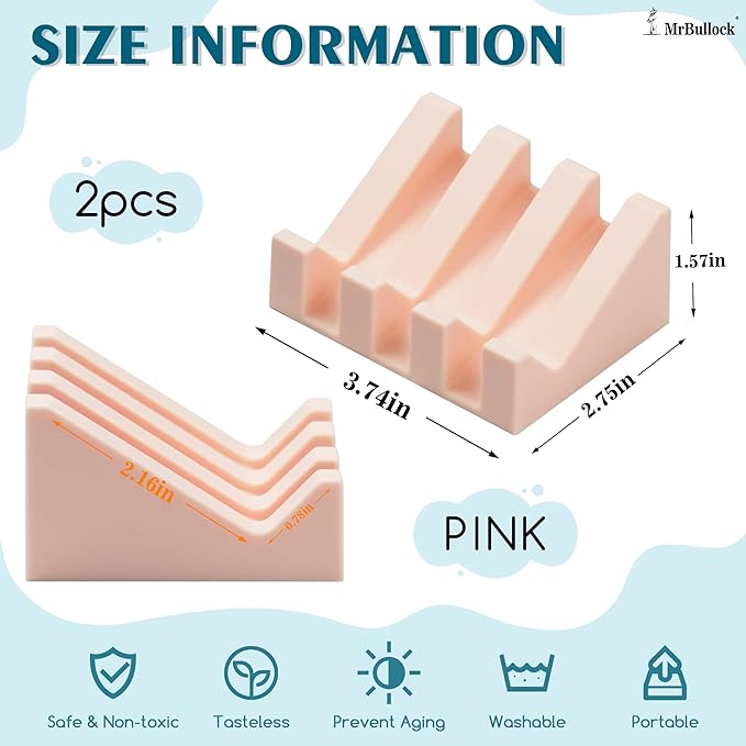 2 Pack Self Draining Silicone Soap Dish for Shower & Kitchen - Non-Slip Waterfall Bar Soap Holder Tray, Soap Saver Keeps Soap Dry, Easy to Clean & Hygienic (Pink-Green)