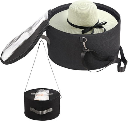 LITLANDSTAR Organizer for Women and Men, Round Storage Box Portable Felt Container Foldable Hat Holder With Dust Proof Lid, Rack for Closet or Travel (17" D x 10" H, Black)