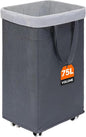 CHICVITA Rolling Laundry Basket with Wheels,75L Large Collapsible Laundry Hamper with Removable Wash Bag Space for Corner Dorms, Grey
