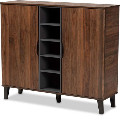 Baxton Studio Two-Tone Walnut Brown and Grey Finished Wood 2-Door Shoe Cabinet
