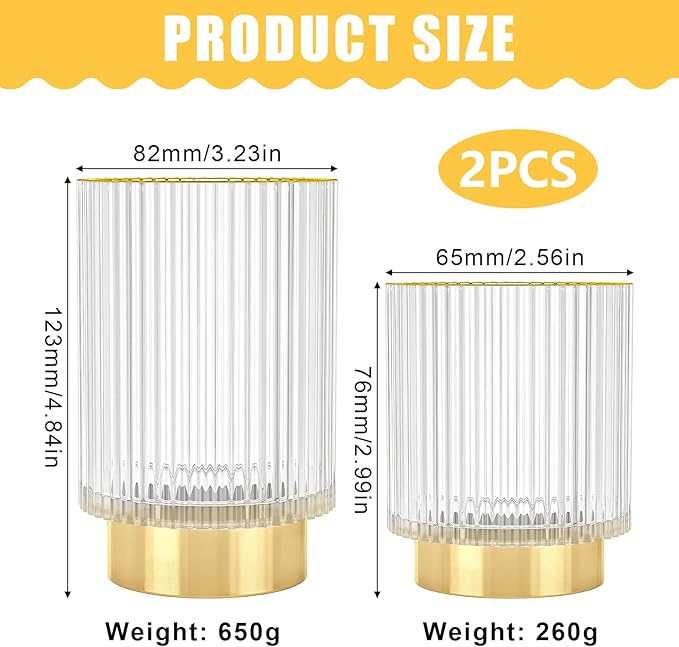 Makeup Brush Holder Organizer, Heavy Crystal Glass Brush Storage Holder, Vintage Cosmetic Make Up Bathroom Brushes Cup Pen Pencil Toothbrush Holder Striped Vase (Clear S+L)