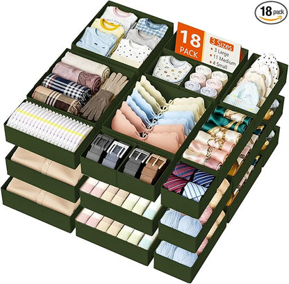 DIMJ Drawer Organizer Clothes - 18 Pack Closet Drawer Organizer Bins for Baby Clothes Storage, Fabric Dresser Organizer for Nursery Bedroom, Foldable Small Drawer Dividers for Underwear Socks