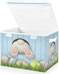 senya Easter Baskets Collapsible Storage Bins with Lids, Easter Bunny Bottom with Pink and Blue Eggs Storage Boxes Clothes Baskets for Organizing