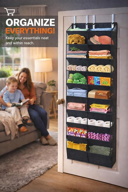 10 Tier Over the Door Shoe Organizer, Hanging Shoe Rack for Closet Door, Holds 20-30 Pairs, Large Pocket Storage for Sneakers Heels Boots, Black