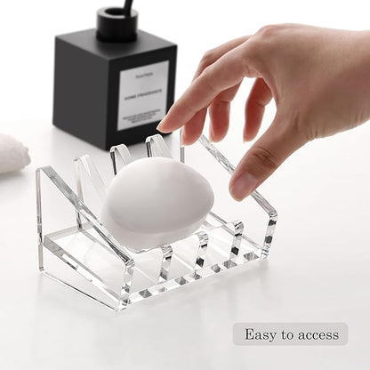 Acrylic Bar Soap Holder, 8MM Thick Clear Anti-Slip Self Draining Soap Dish for Shower, Bathroom, Kitchen, Bath Tub, Countertop, Easy Clean