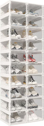 ANTBOX Collapsible Shoe Boxes Clear Plastic Stackable, Quick Setup Drop Front Shoe Organizer, Display Storage Cabinet for Sneakers10 Tiers 20 Pairs