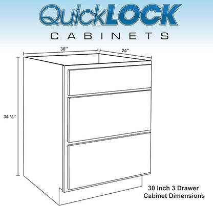 Quicklock RTA (Ready-to-Assemble) | Base Kitchen Cabinets - Shaker Style | Made in America (Raw Maple, 30" W x 34.5" H x 24" D 3 Drawer Pots and Pans)