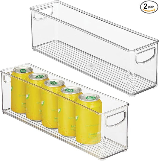 InterDesign iDesign Plastic Stackable Pantry Bin - Storage Bin with Handles for Cabinets or Fridge - Set of 2 - Clear