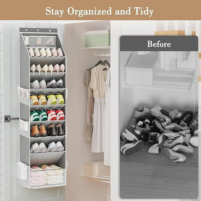 Over The Door Shoe Storage Bag – Foldable Hanging Organizer, Large Pocket | Multi Compartment Closet Holder, Space Saving Container for 16 24 Pairs Shoes Bags Accessories Entryway