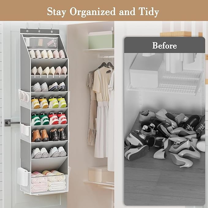 Back Door Shoe Organizer - 171x41.5x17cm Over Door Shoe Rack, 8 Layer Hanging Storage | Large Pocket Holder for 16-24 Shoes Utility Room Bathroom Bedroom Dorm RV Classroom Entryway Closet Organizer