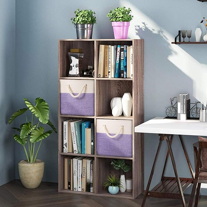 PRANDOM Large Foldable Cube Storage Bins 11x11 inch [4-Pack] Fabric Linen Storage Baskets Cubes Drawer with Cotton Handles Organizer for Shelves Nursery Closet Bedroom Purple