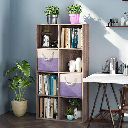 PRANDOM Large Foldable Cube Storage Bins 11x11 inch [4-Pack] Fabric Linen Storage Baskets Cubes Drawer with Cotton Handles Organizer for Shelves Nursery Closet Bedroom Purple