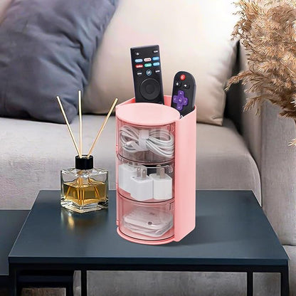 Luscinia Hair Accessories Organizer with Hair Brush Holder, Rotatable Makeup Brush and Jewelry Storage Box for Hair Clips, Earrings, Necklaces, Bracelets, Rings, and Daily Accessories (Pink, 3-Layer)