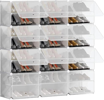 Patented Shoe Racks Organizers Shelves, Floor-Standing, Wall Hanging, Sturdy and extendable. Easy DIY Assembly, for Door Entrance, Closet, and Workplace (3x8Grid, Translucent)