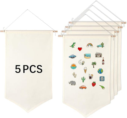 5 PCS Canvas Banners Wall Hanging Brooch Jewelry Storage Case Stand Enamel Pin Display, Sublimation blank Banner,Holder Earrings Necklace Pin Collection Organizer