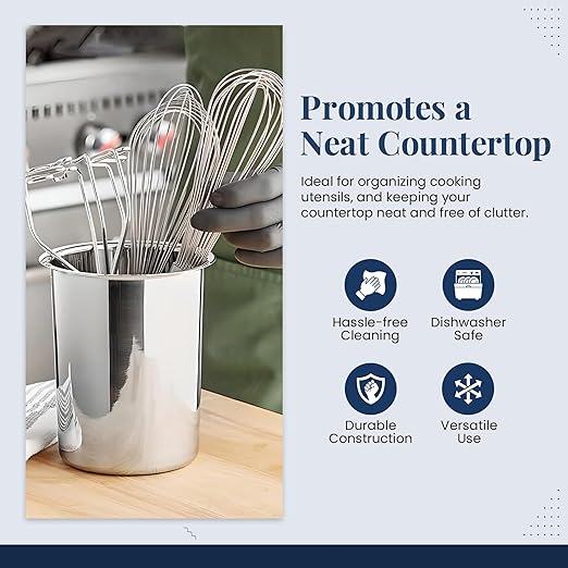OCS Parts 6.75-Inch Kitchen Utensil Holders | Set of 3 | Stainless Steel Dishwasher Safe Kitchen Countertop Organizers