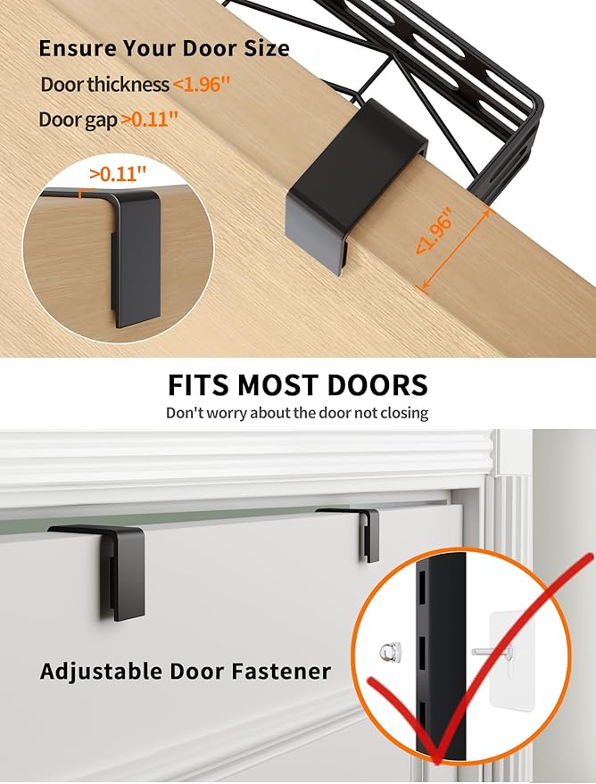 6-Tier Over the Door Pantry Organizer, 60.4"H Adjustable Metal Hanging Storage Rack, 198LBS Heavy Duty Door Mount Organizer for Pantry Laundry Room Bathroom, Black