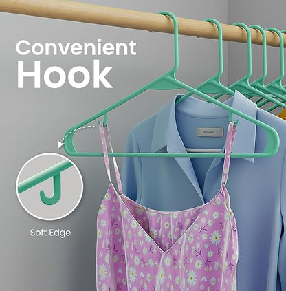 Utopia Home Plastic Hangers 50 Pack - Space Saving Clothes Hanger - Durable & Strong Closet Organizers and Storage with Built-in Strap Hooks - Essential for Shirts, Pants, Skirts & Coats (Aqua)