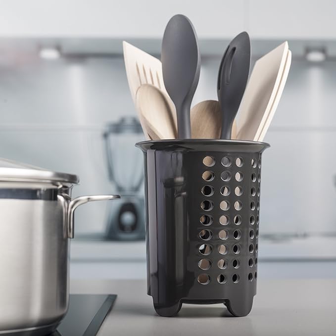 Zeal G231T Melamine Cutlery Drainer/Utensil Pot Dark Grey, 14 x 14 x 17 cm
