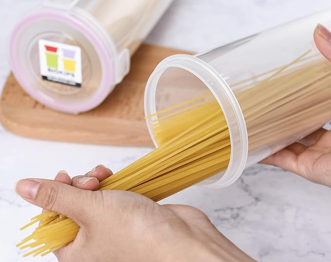 Komax Biokips Spaghetti Container Storage Noodle/Pasta Container 44oz (set of 4) - Airtight, Leakproof with Locking Lids - BPA Free Plastic - Microwave, Freezer, and Dishwasher Safe Pasta Holder