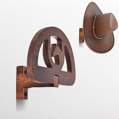 Rustic Wood Wall Mounted Cowboy Hat Rack, Brown Western Horse Design,