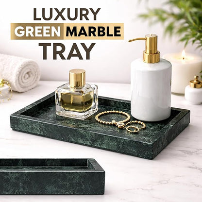 Natural Green Marble Tray for Bathroom | Kitchen | Vanity | Desktop, Stone Organizer for Coffee Table, Dresser, Nightstand, Candles, Soap, Towel, Plant, Jewelry (12" x 8"), Rectangular