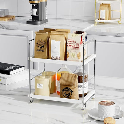 FSyueyun 2-Tier Bathroom Countertop Organizer, Tool-Less Installation Premium Plastics Makeup Shelf Organizer Perfume Skincare for Dresser Vanity Tray Organizers and Storage (Sliver)