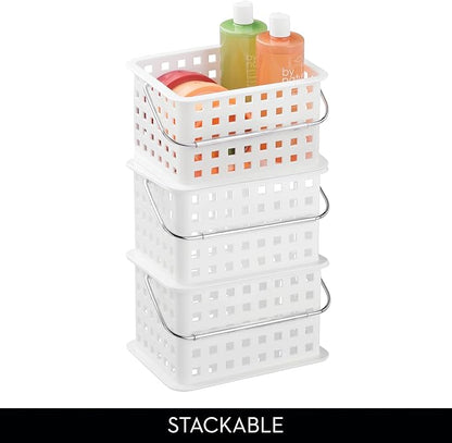 iDesign Shower Caddy Basket with Handle for Bathroom or Dorm - Set of 3 - White - Made in USA