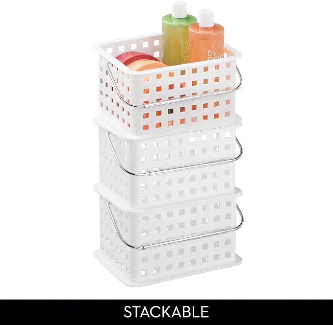 iDesign Portable Shower Caddy Basket with Handle for College Dorm or Bathroom - White - Made in USA