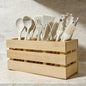 13" Large Wooden Utensil Holder, 3 Compartments Kitchen Countertop Caddy for Cooking Utensils & Silverware, Farmhouse Style Organizer with Handle