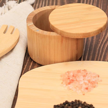 Salt Cellar with Magnetic Swivel Lid, Rustic Bamboo Salt Box for Kitchen for Seasonings/Spices/Candies, Salt Container for All Kinds of Spices/Nuts/Craft Materials, 8.0 Ounce Capacity (1Cup)