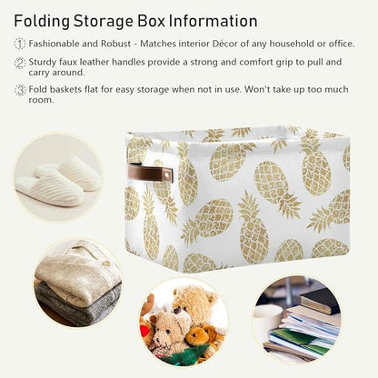 Large Storage Basket Bin Pineapple Pattern Storage Cube Box Foldable Canvas Fabric Collapsible Organizer with Handles for Home Office Closet