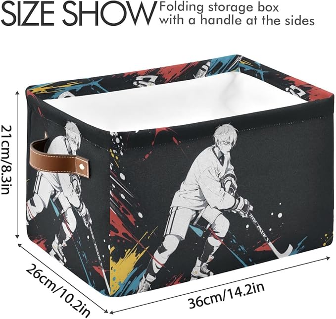 Storage Basket Hockey Player Durable Canvas Collapsible Toy Box Organizer Bin with Handles for Shelf Closet Bedroom Home Office