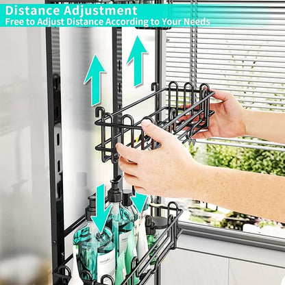 HapiRm 4 Tier Over the Door Shower Caddy, Hanging Shower Organizer with 22 Hooks and 2 Toothbrush Holders, No Drilling Adjustable Hanging Shelves for Bathroom Storage - Black