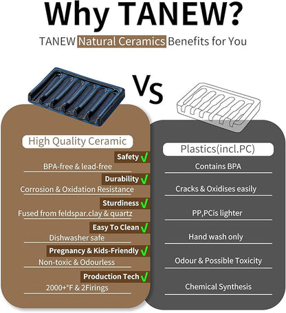 Tanew Self Draining Premium Ceramic Soap Dish, Bar Waterfall Soap Dish, Shower Soap Holder Sponge Holder Soap Tray Savers for Bathroom, Shower, Kitchen, Sink and Countertop
