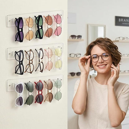 MyGift 13 Inch Premium Clear Acrylic Sunglasses Holder Wall Mounted Organizer Rack, Decorative Entryway Hanging Eyewear Display for Shades Reading Glasses Jewelry