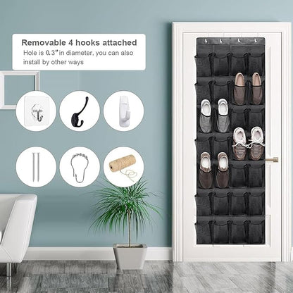 GANNEPIE Over The Door Shoe Organizer, 24 Pockets Heavy-Duty Hanging Shoe Rack, Black Space-Saving Storage for Sneakers & Sundries