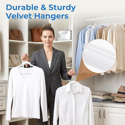 Smartor White Velvet Hangers 50 Pack, Non Slip Clothes Hangers with Shoulder Notches, Premium Slim Space Saving Felt Hanger for Closet Organizers and Storage, Heavy Duty Hanger for Coat