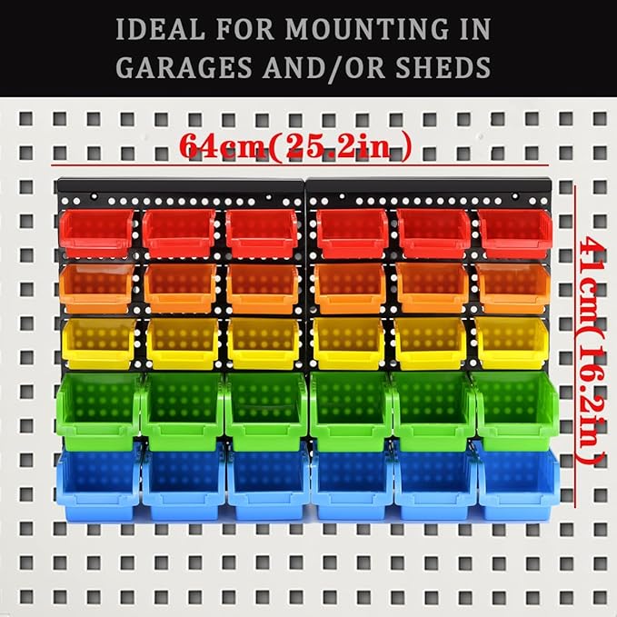 5 Colors Wall Mounted Storage Bins kit, Tool Organizer Bins Parts Rack, 30-Bin Organizer Shop Storage Rack 4 Set