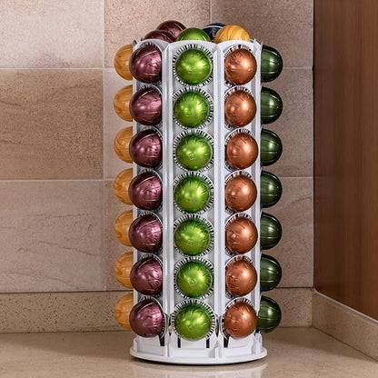 FlagShip Vertuo Pod Holder for Nespresso Pod Carousel Coffee Pod Stand with Elegant White(80+ Pods Capacity)