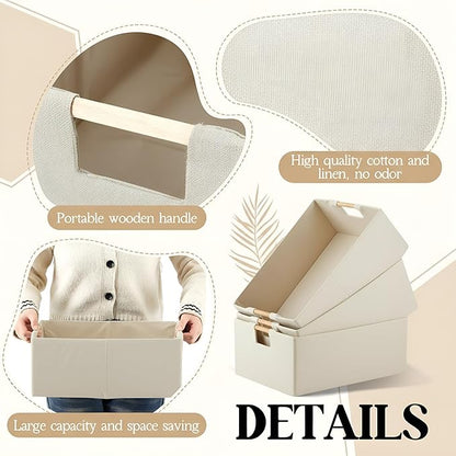 Cinnvoice 3 Pack Fabric Storage Bins for Closet Shelves, Rectangle Wardrobe Organizer with Handle, Collapsible Shelves Storage Basket for Sorting Clothes and Toy (Beige,15 x 10.6 x 6 Inch)