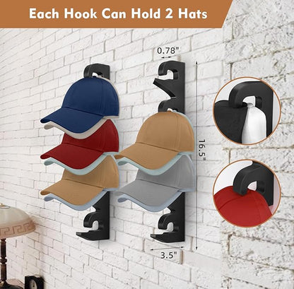 Hat Rack Hat Organizer for Baseball Caps Wood Hat Storage Hats Hooks for Wall Baseball Hat Storage Organizer Display Up to 20 Hats for Closet Wall, Set of 2
