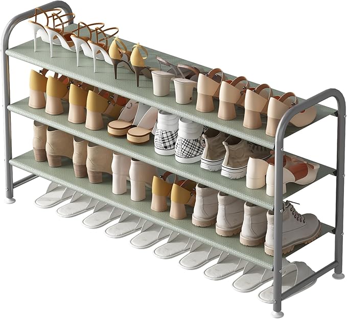 INGIORDAR Shoe Rack 3 Tier Long Storage Organizer Wide Metal Shoe Shelf for Closet Entryway Grey