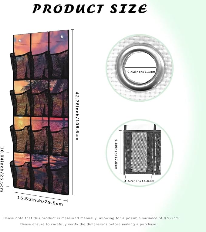 Tropical Trees Space Saving Hanging Shoe Organizer,Entryway Bedroom Bathroom Storage Bags with 12 Mesh Large Pockets,Unique Print