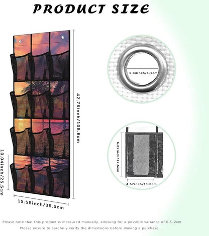Tropical Trees Space Saving Hanging Shoe Organizer,Entryway Bedroom Bathroom Storage Bags with 12 Mesh Large Pockets,Unique Print