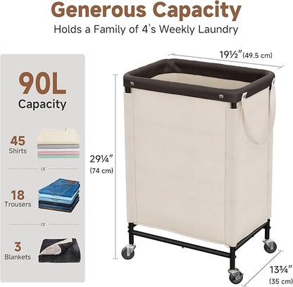 StorageWorks Laundry Hamper, 90L Rolling Laundry Sorter Cart with Removable and Washable Liner Bag, Clothes Hamper with Wheels and Handle for Laundry Room and Bedroom, Beige
