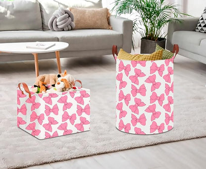 CLOCOR Large Laundry Basket,Waterproof Nursery Hamper,Collapsible Fabric Storage Container,Toys Bin,Room Decor,Gift Basket（Pink Bowknot