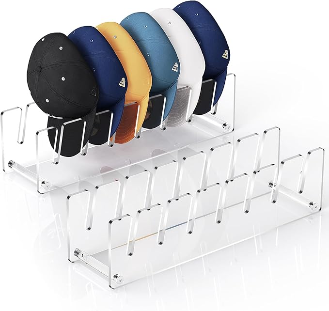 2 Pack Acrylic Hat Organizer, Hat Stand Rack for Baseball Caps, Bedroom, Closet, Dresser 11.7'' inches (Clear)