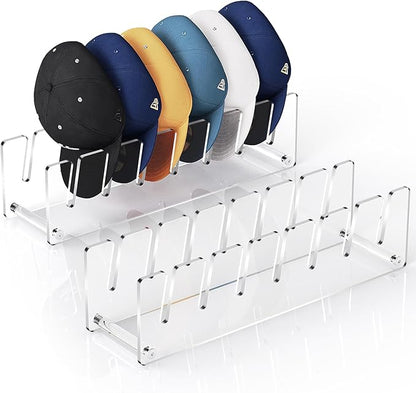2 Pack Acrylic Hat Organizer, Hat Stand Rack for Baseball Caps, Bedroom, Closet, Dresser 11.7'' inches (Clear)